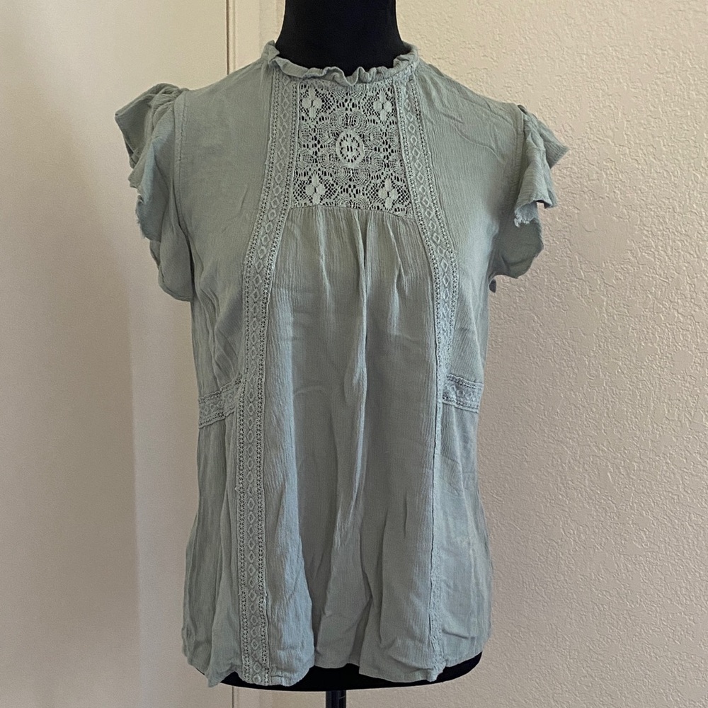 Elegant Lace Detail Blouse in Light Green
